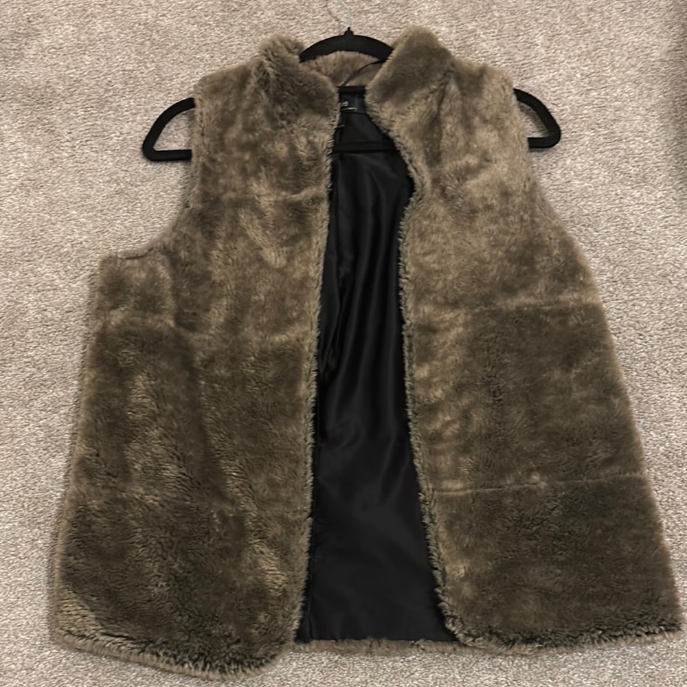 Faux Fur Vest in Olive Green